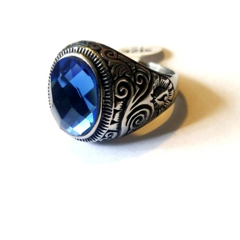 Stainless steel blue Sapphire ring size 9